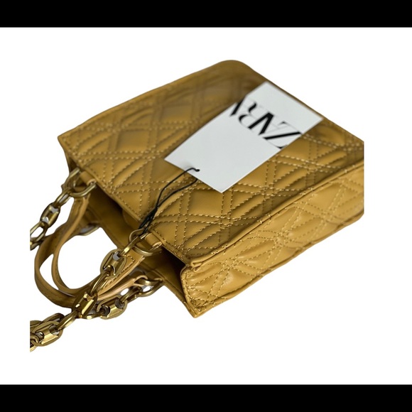 Zara Womens Shoulder Bag Quilt Mustard Yellow Mini Tote Crossbody Bag Purse New - Picture 9 of 15